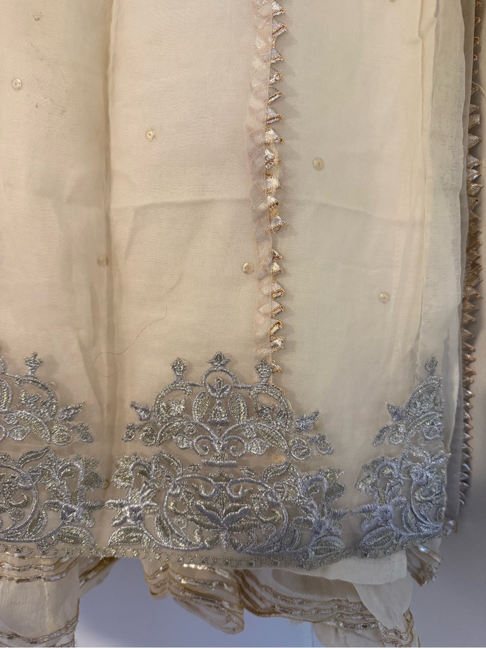 Hem Cream Embroidered Formal Girls Dress with Sheer Dupatta - Picture 13 of 14